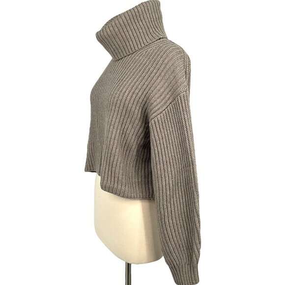 Babaton Guell Turtleneck Sweater Turner Taupe Size S Cropped 100% Merino Wool - Picture 3 of 9